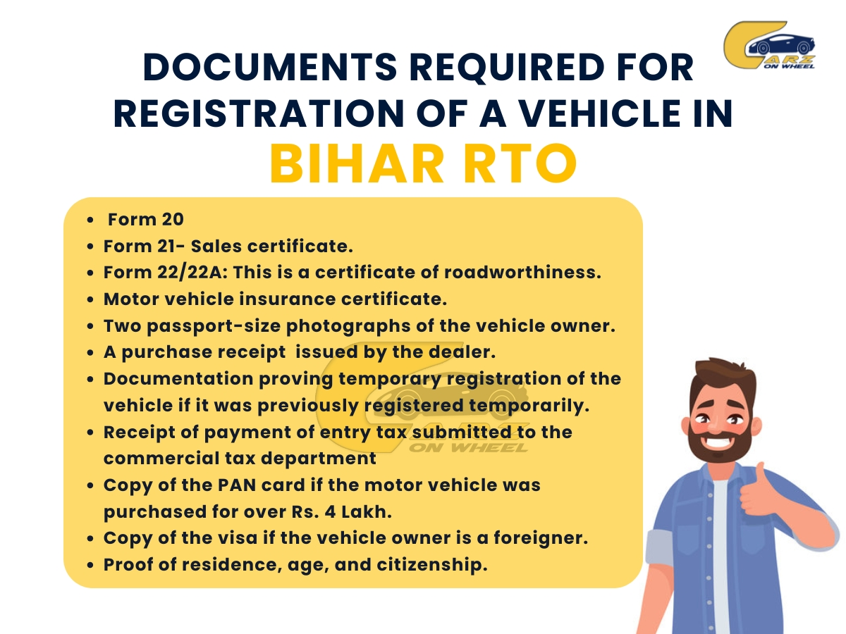 Registration of vehicle, documents in BIHAR RTO